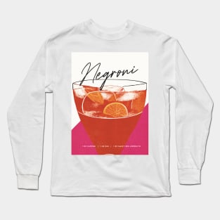 Negroni Retro Poster Orange Pink Bar Prints, Vintage Drinks, Recipe, Wall Art Long Sleeve T-Shirt